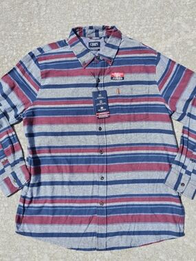 Chaps MENS XL Performance Flannel Button Down Shirt Lightweight Blue Cotton NEW